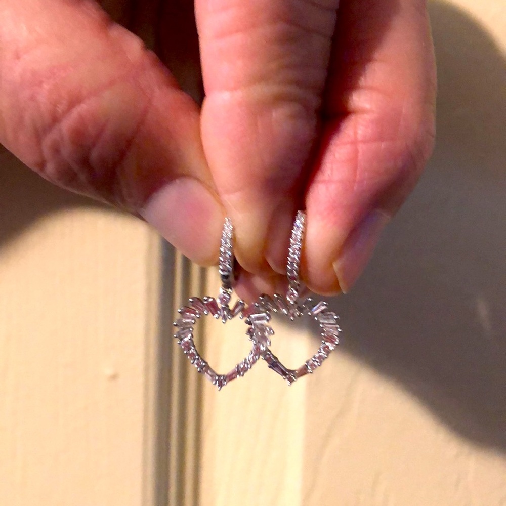 Diamond 14kt White Gold Heart Earrings worn twice.